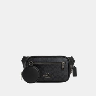 Coach Mens Elias Belt Bag in Signature - Charcoal - One Size