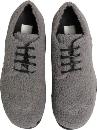 Dolce & Gabbana Gray Fleece Lace Up Men Derby Dress Shoes Leather