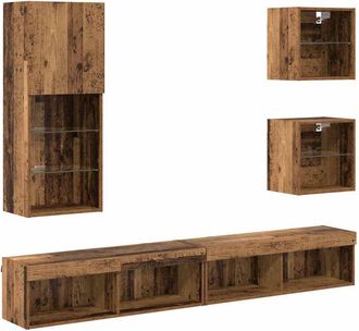 vidaXL TV Wall Units with LED Wall-mounted 5 pcs Old Wood Engineered Wood vidaXL