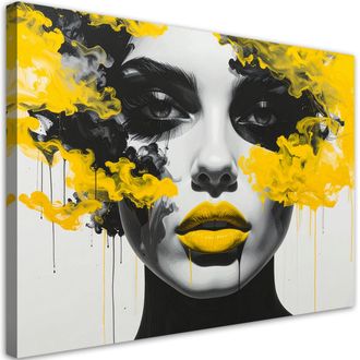 Feeby Cuadro Sobre Lienzo, Retrato De Una Mujer Con Elementos De Color Amarillo, 120x80