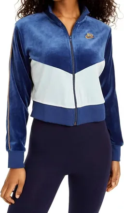 Nike Activewear Velour Colorblocked Jacket In Coast Blue