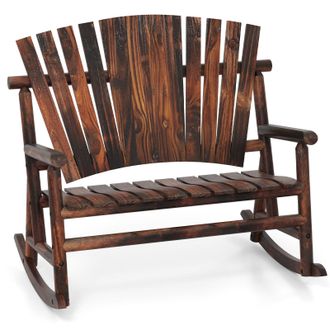 Costway Costway 2-Person Adirondack Rocking Chair Solid Wood Patio Bench Loveseat in Brown
