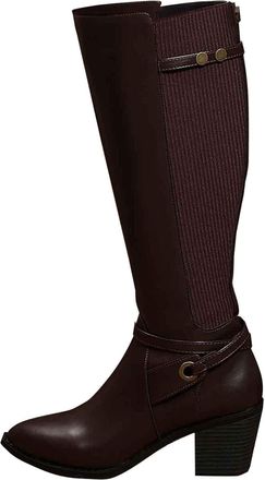 Generic Knee High Boots Womens Wide Calf Thick Heel Pointed Toe Side Zipper Slip On Comfort Booties Long Stretch PU Leather Waterproof Durable Shoes Ladies Au