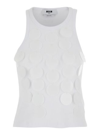 Msgm White Embellished Round Neck Top