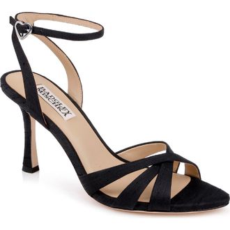 Badgley Mischka Xeilani Ankle Strap Sandal in Black Silk at Nordstrom, Size 6.5
