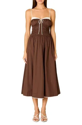 Nia Thomas Smocked Sleeveless Midi Dress in Coffee at Nordstrom, Size X-Small