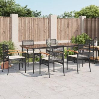 vidaXL Vidaxl - Set De Comedor De Jard&iacute;n 7 Pzas Y Cojines Rat&aacute;n Sint&eacute;tico Negro