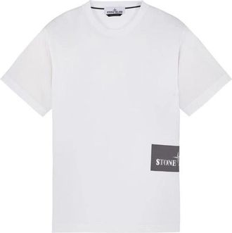 Stone Island Wit Print Katoenen T-shirt Slim Fit - Heren - T-shirts - Wit - XL - Katoen - Tops