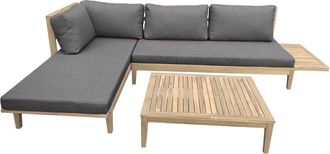 Happy Garden Conjunto de muebles de jard&iacute;n de acacia de 4 plazas con cojines grises