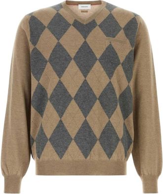Ferragamo Sanmelchamel V-neck Trui - Heren - V-hals truien - Beige - L - Wol - Truien & Vesten