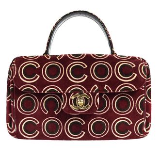 Chanel Cc Top Handle Bag Coco Print Velvet Burgundy Velvet Handbag (Pre-Owned)