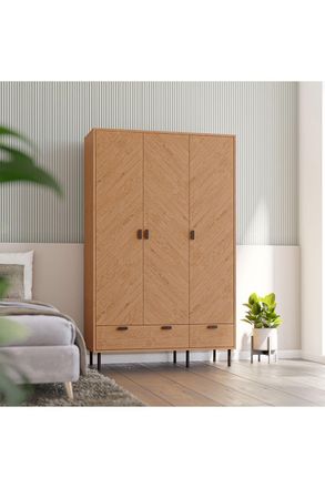 Seconique Leon 3 Door 2 Drawer Wardrobe in Natural