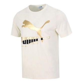 Puma Bronzing Logo Printing Sports Round Neck Short Sleeve Creamy White 534147-73