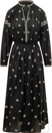 Isabel Marant Black Embroidered Band Collar Maxi Dress