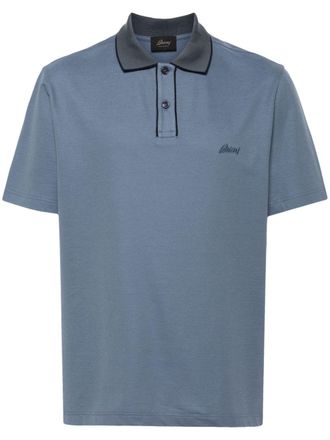 Brioni logo-embroidered polo shirt - Blue