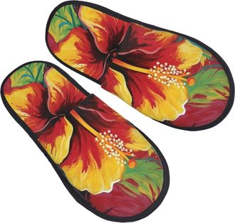 Generic Fluffy Slippers Colorful Hibiscus Furry Slippers Breathable Cotton Slipper For Men Home Holiday M