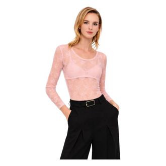 Imperial Blouses, female, Pink, Size: XL Sheer Floral Embroidered Top