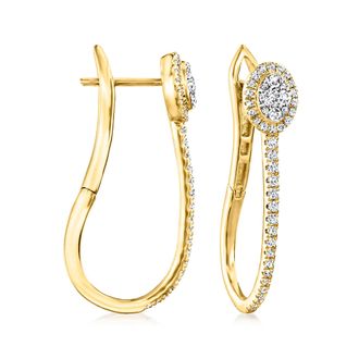 Ross-Simons Diamond Cluster Elongated Hoop Earrings in 18kt Gold Over Sterling