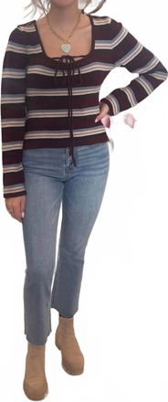 Le Lis Blanc Deux Alyssa Striped Sweater In Burgundy Stripe