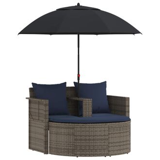 vidaXL Sof&aacute; De Jard&iacute;n 8 Uds. Rat&aacute;n Sint&eacute;tico Gris Y Azul Marino Vidaxl