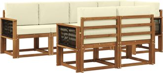 vidaXL Conjunto De Sof&aacute;s De Exterior 7 Uds. Natural Y Crema Poli&eacute;ster Vidaxl