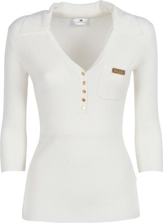 Elisabetta Franchi V-neck Knitwear, female, White, Size: L Maglia Tricot
