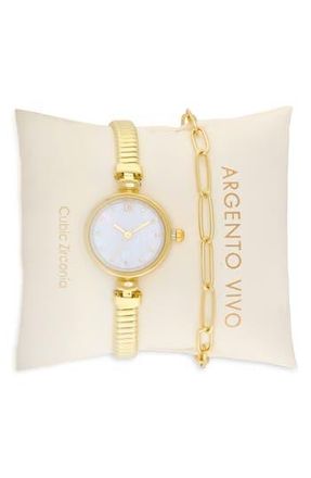 Argento Vivo Mother-of-Pearl Bracelet Watch & Chain Bracelet Set in Gold at Nordstrom Rack