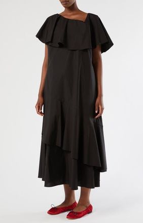 Marina Rinaldi Pioppo Asymmetric Neck Tiered Cotton Dress in Black at Nordstrom, Size 16W