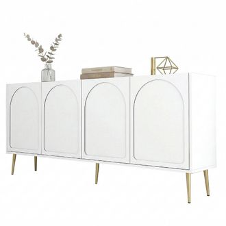 Dmora Aparador Torno, Mueble 2 Estantes, 4 Puertas, 4 Compartimentos, 180x35x80h Cm Blanco
