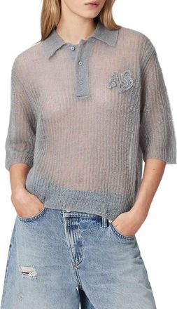 AllSaints Anabel Mohair & Merino Wool Blend Polo Tee in Steel Blue at Nordstrom, Size X-Small