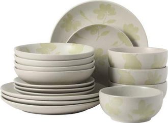 Gibson Home Admiral Hall 16-Piece Floral Stoneware Dinnerware Set in Green at Nordstrom