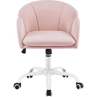 Yaheetech Homevive Silla De Oficina Giratoria De Tela Con Dise&ntilde;o De P&eacute;talos Sill&oacute;n Moderno Con Altura Ajustable Para Dormitorio Estudio Sal&oacute;n Tocador Rosa Claro