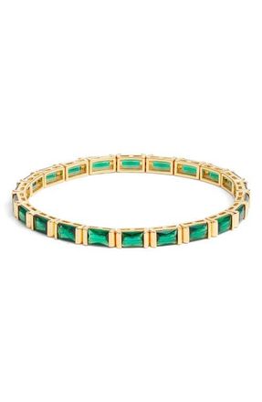 Nordstrom Cubic Zirconia Stretch Bracelet in Emerald- Gold at Nordstrom