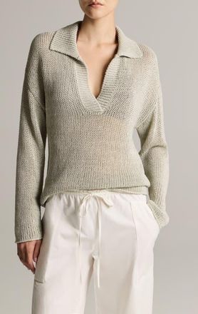 Vince Coated Cotton Blend Polo Sweater in Beach Stone at Nordstrom, Size Xx-Small