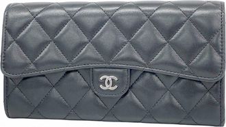 Chanel Black Leather Long Wallet (Bi-Fold) (Pre-Owned)