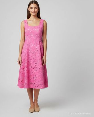 Carolina Herrera Pink Floral Jacquard Flared Dress