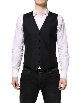 Dolce & Gabbana Black Wool Waistcoat Dress Formal Mens Vest