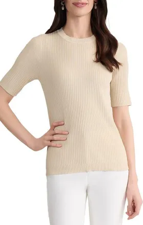 Jones New York Sutton Crewneck Short Sleeve Sweater in Natural Stone at Nordstrom, Size X-Large