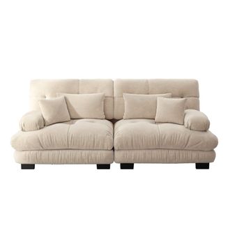 Urban Meuble Sof&aacute; modular de 3 plazas en chenilla beige con cojines