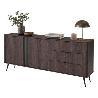 Dmora Aparador Kabatiti, Alacena 3 Cajones, 2 Estantes, Puerta Batiente, Deslizante, 195x38x81h Cm Marr&oacute;n Nogal