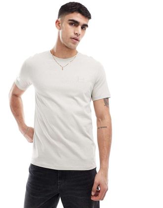 Boss Orange by Hugo Boss Tales - T-shirt beige vestibilit&agrave; comoda con riquadro del logo-Neutro