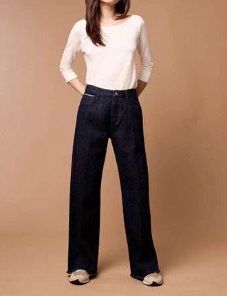 Tribal Blue Thread Brooke Hugging Wide Trouser Jeans In Rinse Dark