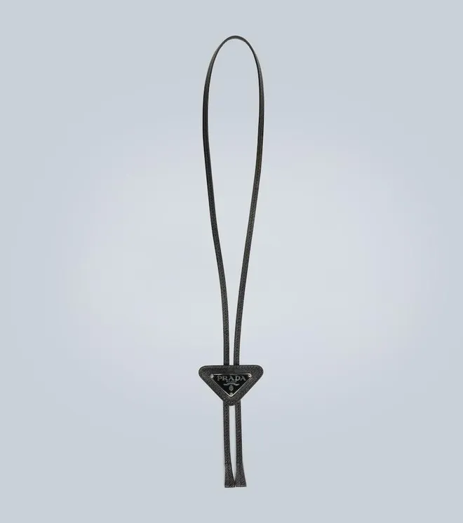 Saffiano triangle bolo tie with logo