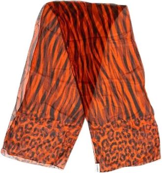 Saint Laurent Pre-owned Leopard Motif Silk Scarf - Dames - Vintage Accessoires - Oranje - ONE Size - Vintage