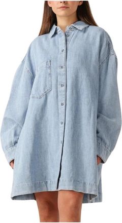7 For All Mankind Kleedjes, Dames, Blauw, L, Blauwe Overshirt Jurk Casual Chic Stijl