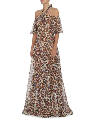 Derek Lam Womens Exposed Shoulder Halter Neck Gown Multi