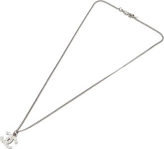Chanel 2012 CC Silver Plated Rhinestones Pendant Necklace costume necklace - Argento