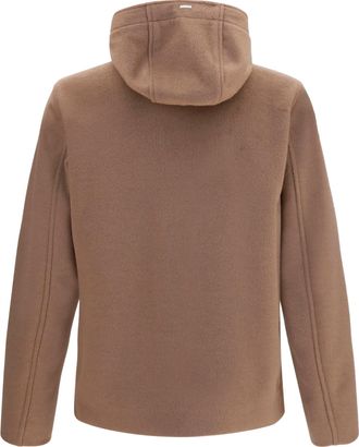 Herno Mens Hooded Button-Front Jacket Tortora Scuro Polyester; Viscose