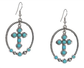 Montana West Womens Rustic Couture Cross Hoop Earrings In Turquoise