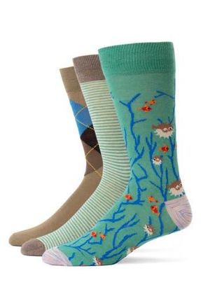 Lorenzo Uomo Assorted 3-Pack Crew Socks in Teal at Nordstrom Rack, Size 10-13